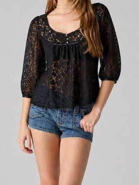 🖤 3/$20 Forever 21 Y2K Style Lace Yoke Front Peasant Blouse